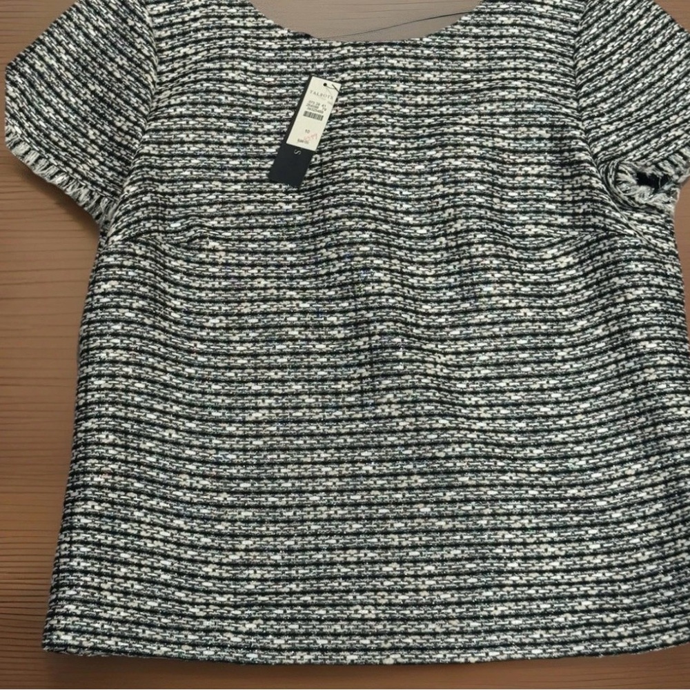 Talbots NWT Metallic Blk/Wht Fringe Blouse Size Women's 10